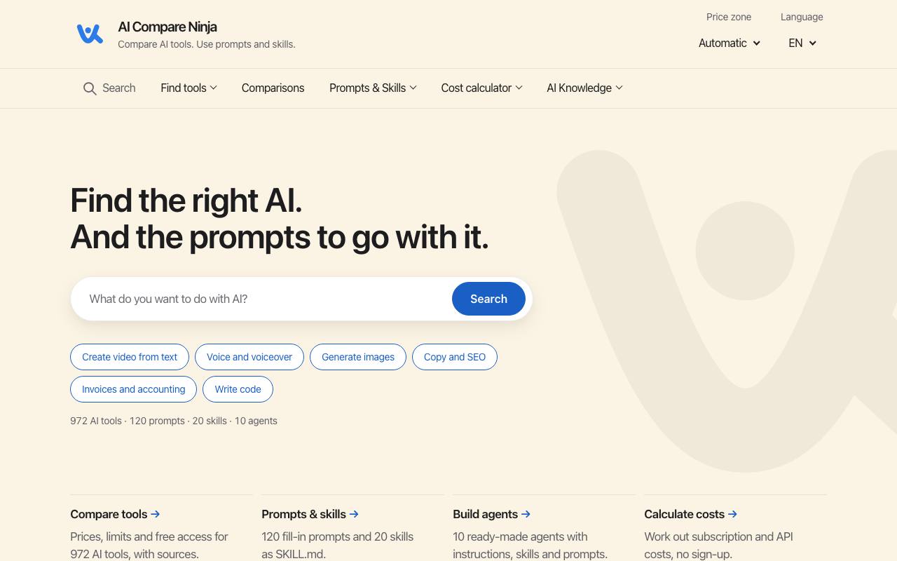 The AI Compare Ninja website