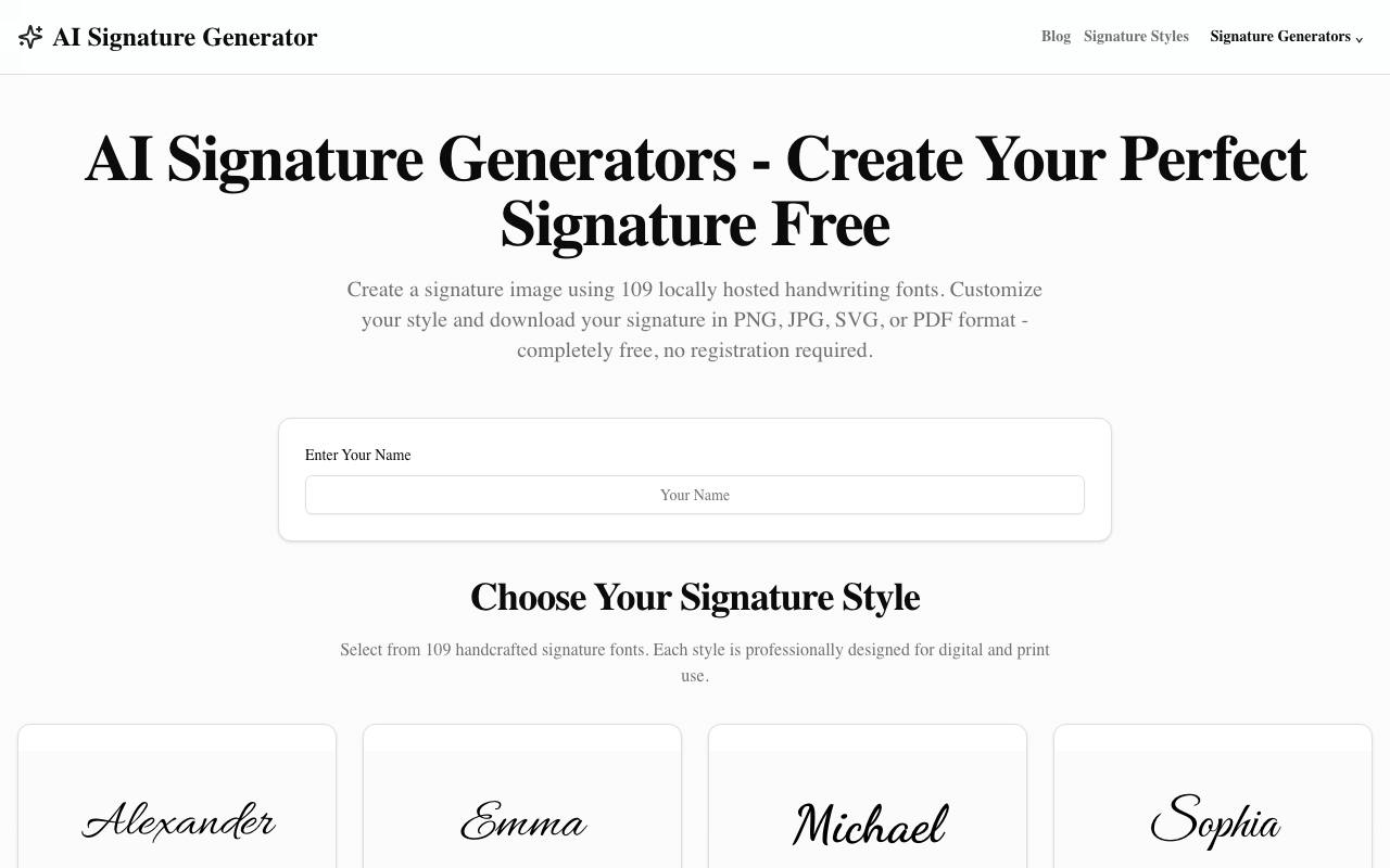 The AI Signature Generator website