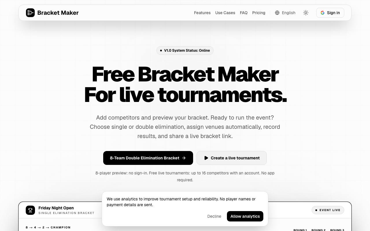 The AutoBracketMaker website