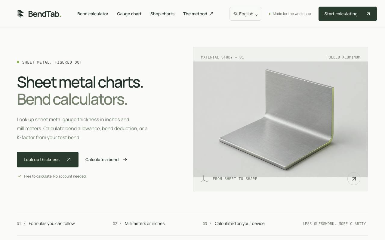 The BendTab website
