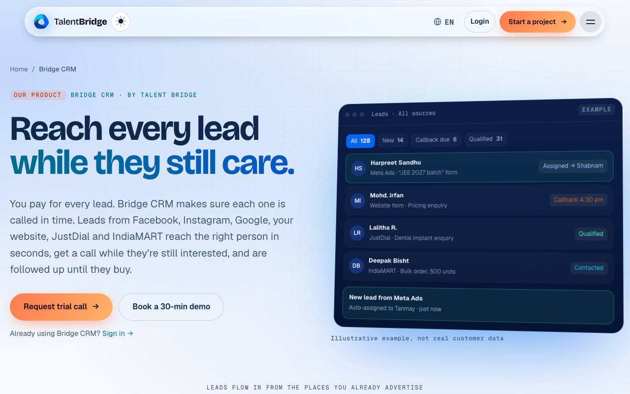 The Bridge CRM website