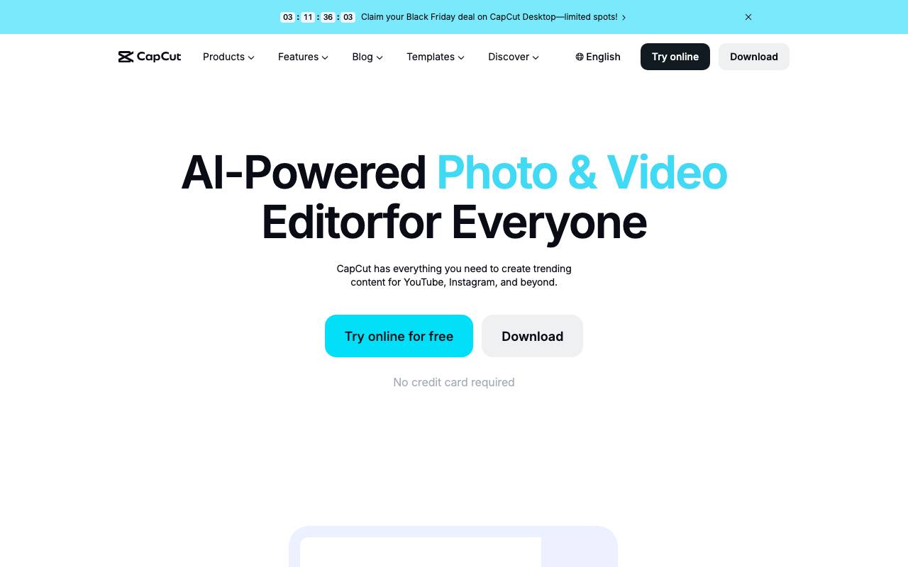 The CapCut website