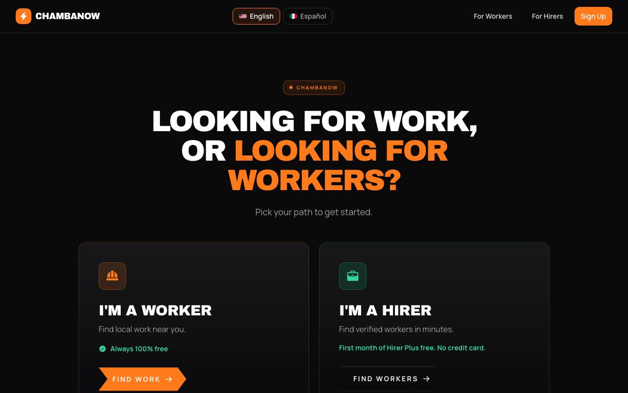 The ChambaNow website