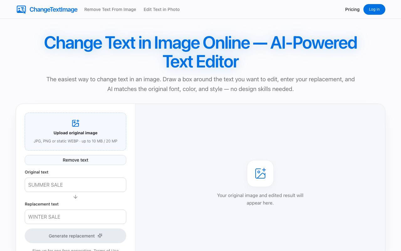 The ChangeTextImage website
