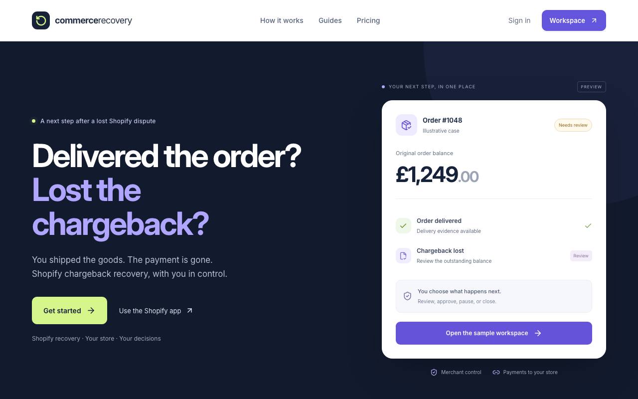 The Commerce Recovery website