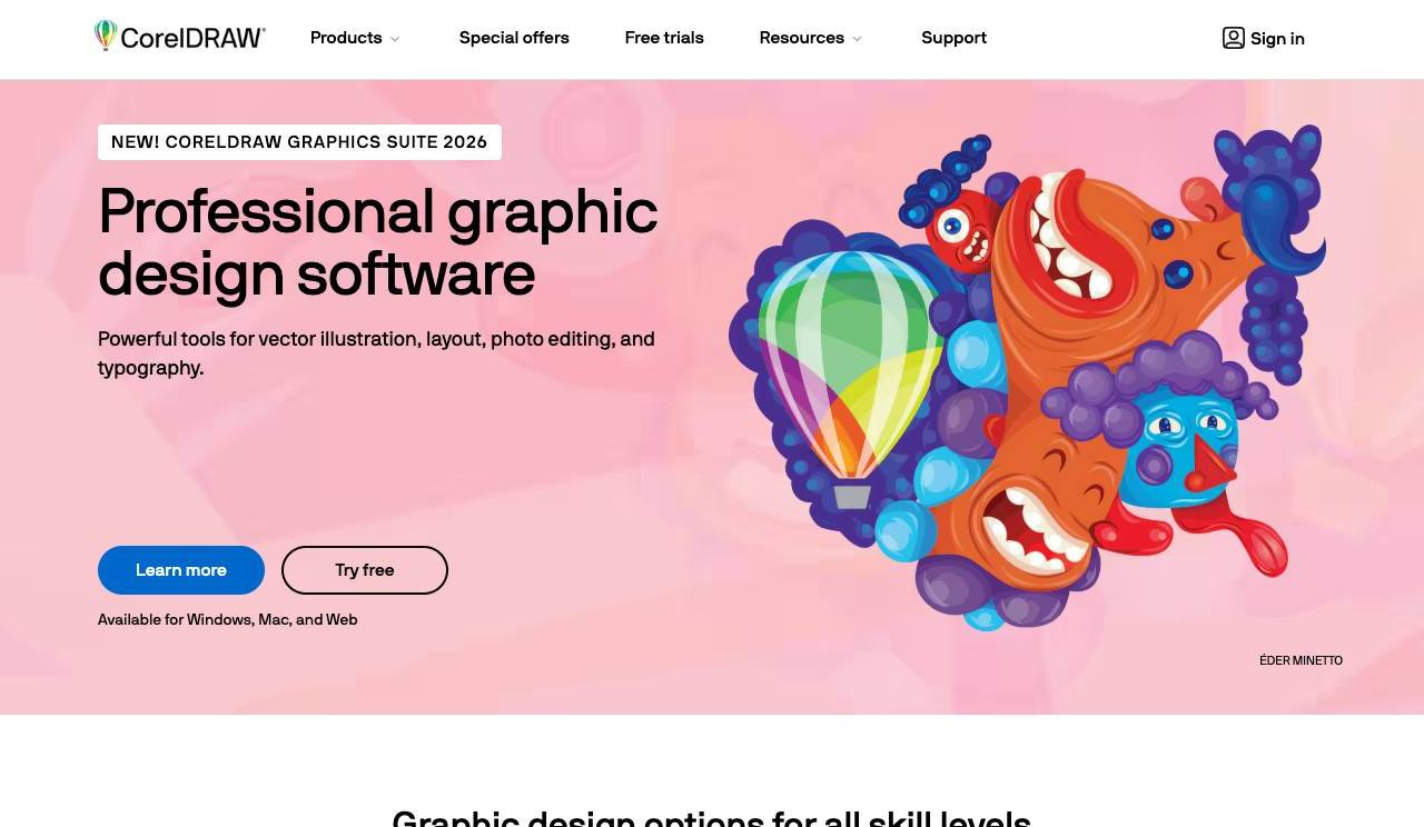 The CorelDRAW Graphics Suite website