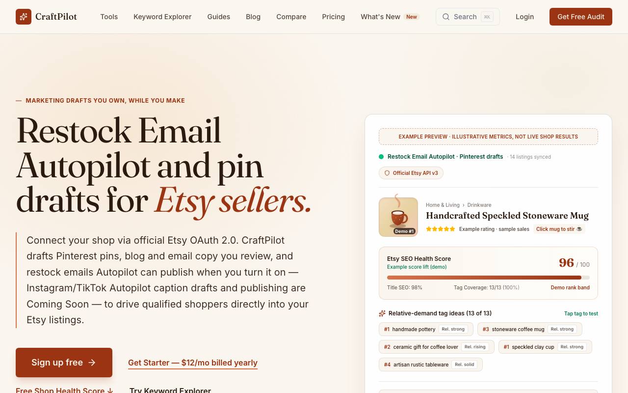 The CraftPilot website