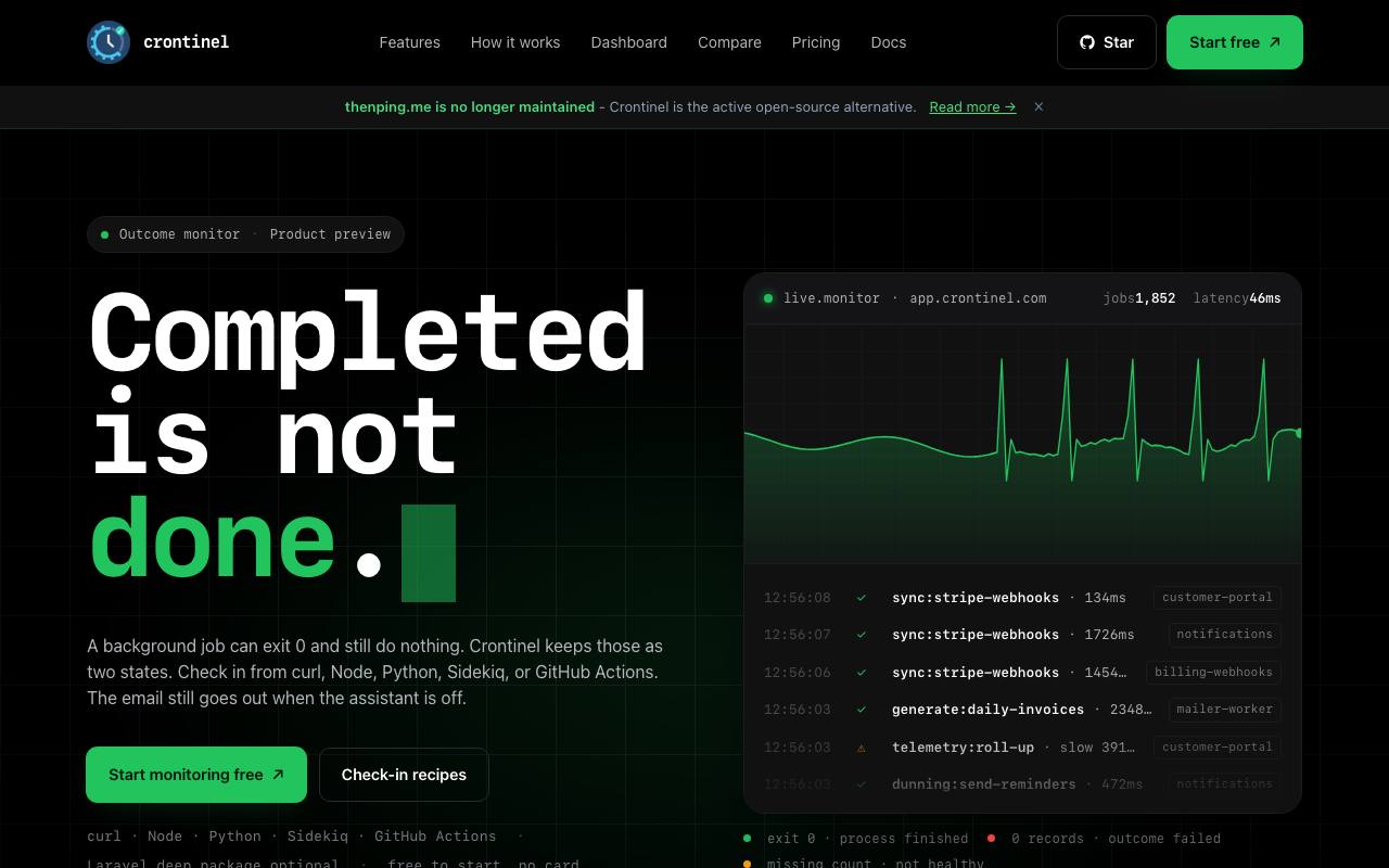 The Crontinel website