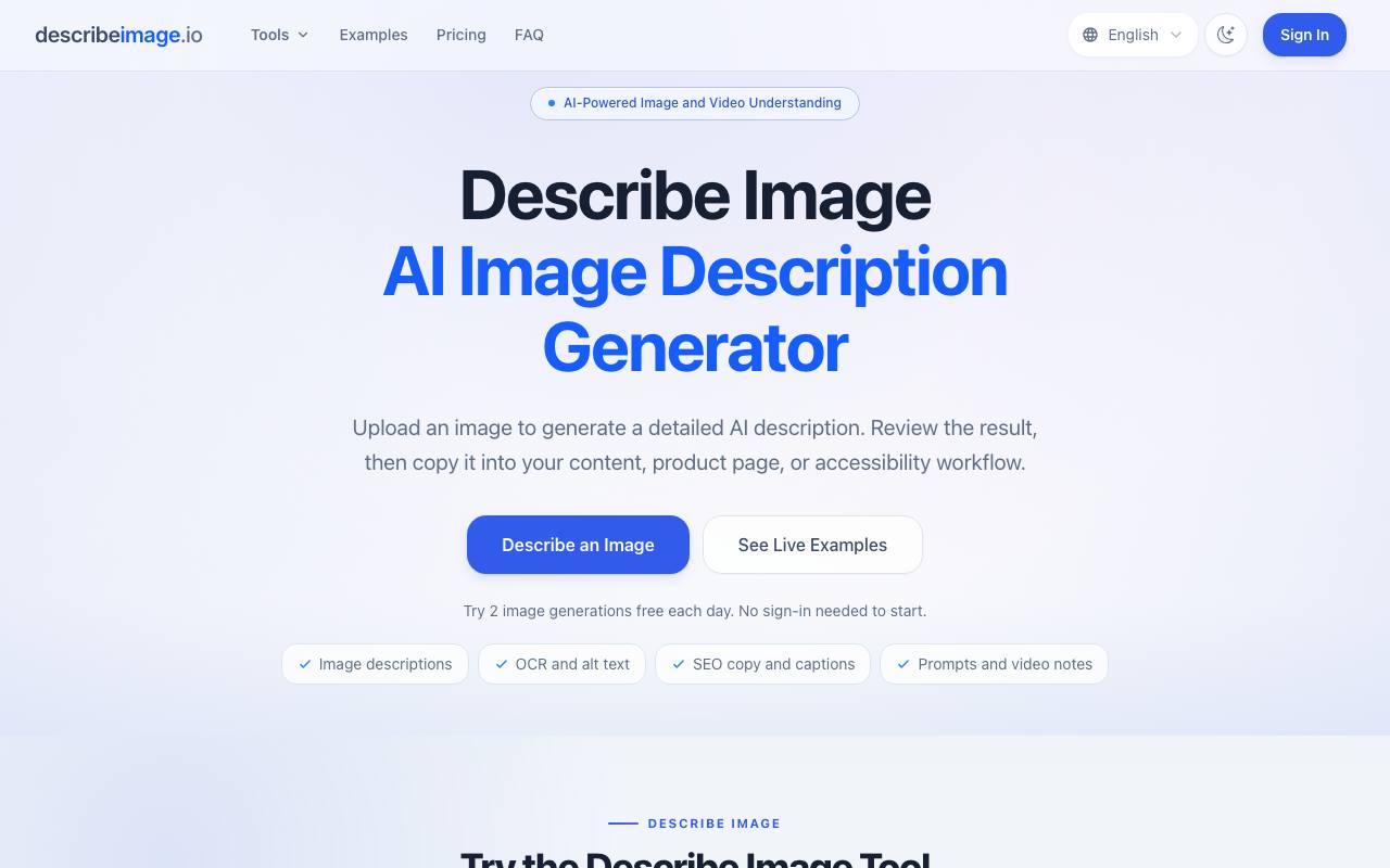 The Describe Image website