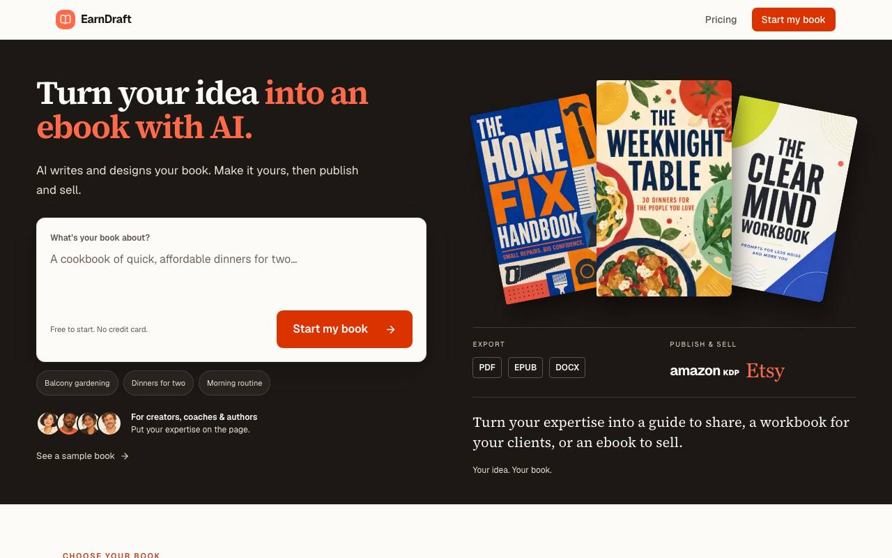 The EarnDraft website