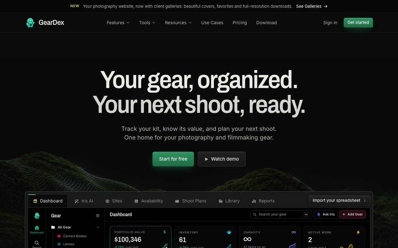The GearDex website