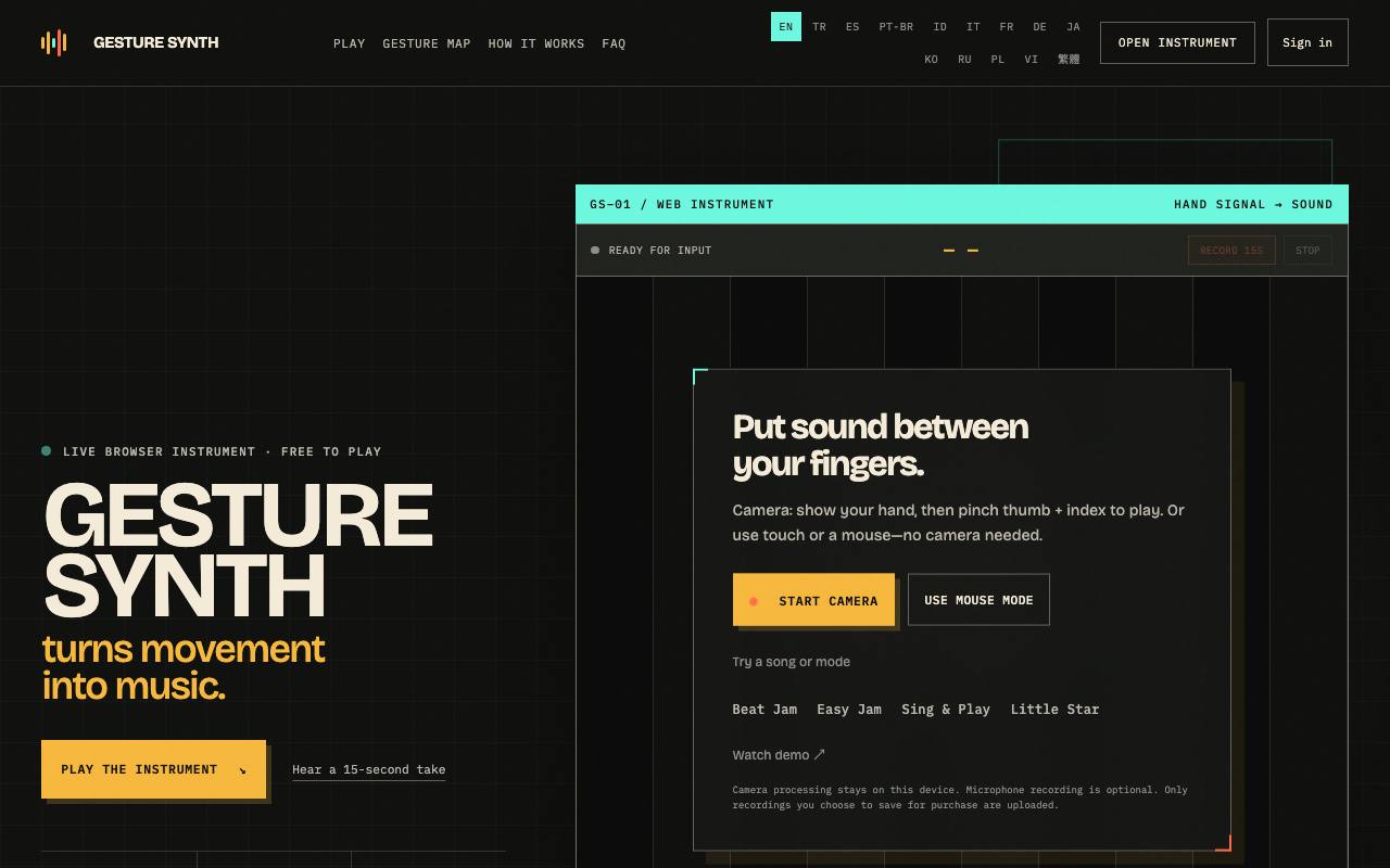 The Gesture Synth website