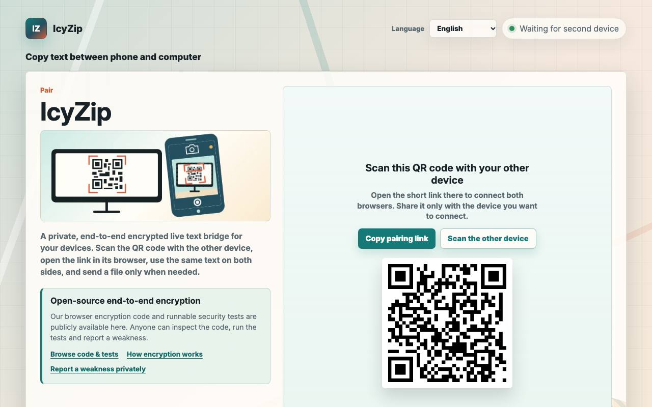 The IcyZip website