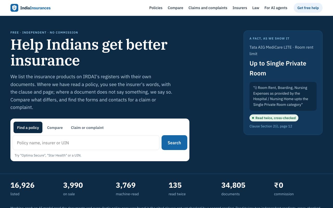 The IndiaInsurances website