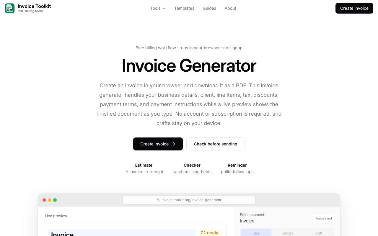 The Invoice Toolkit website