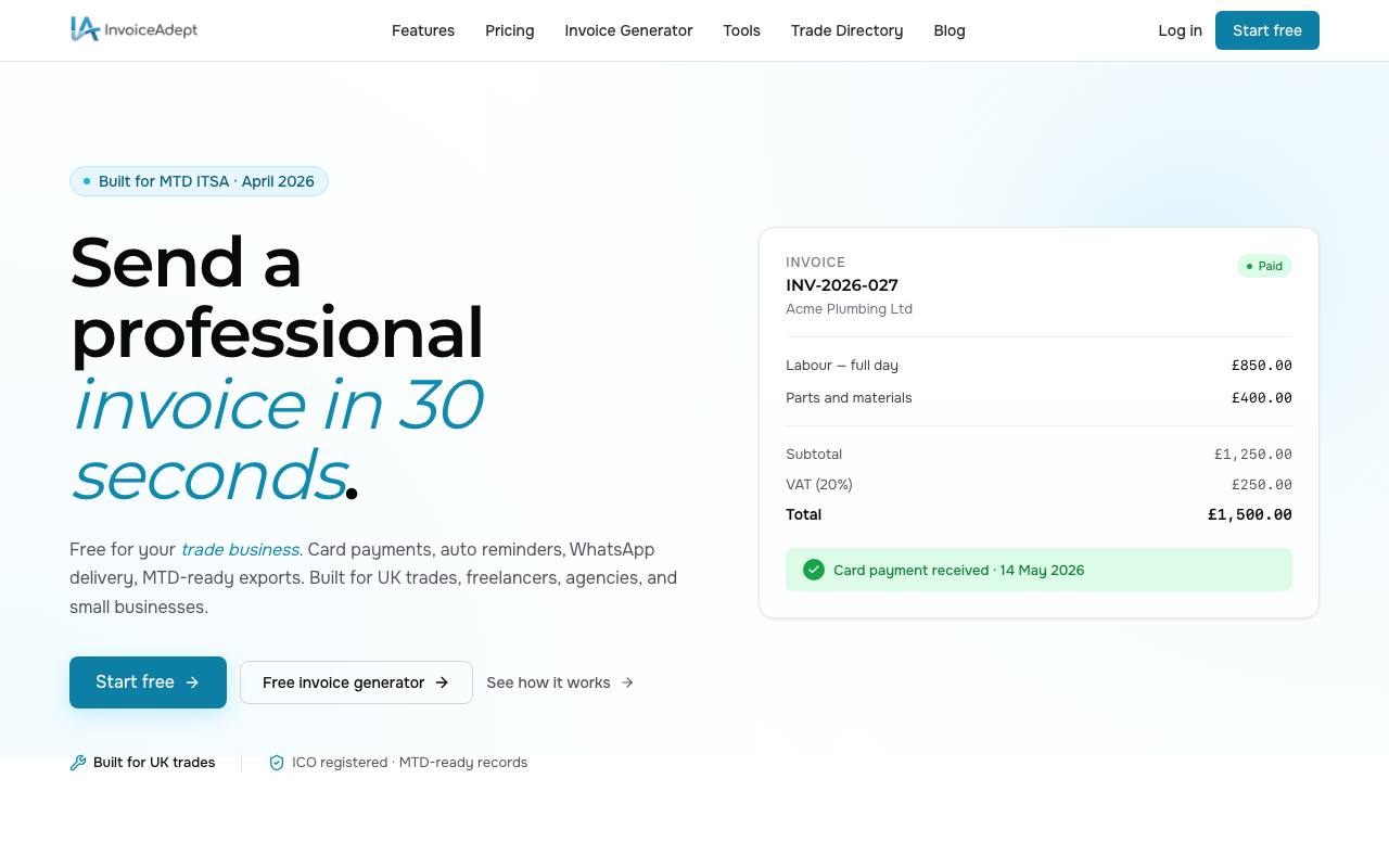 The InvoiceAdept website