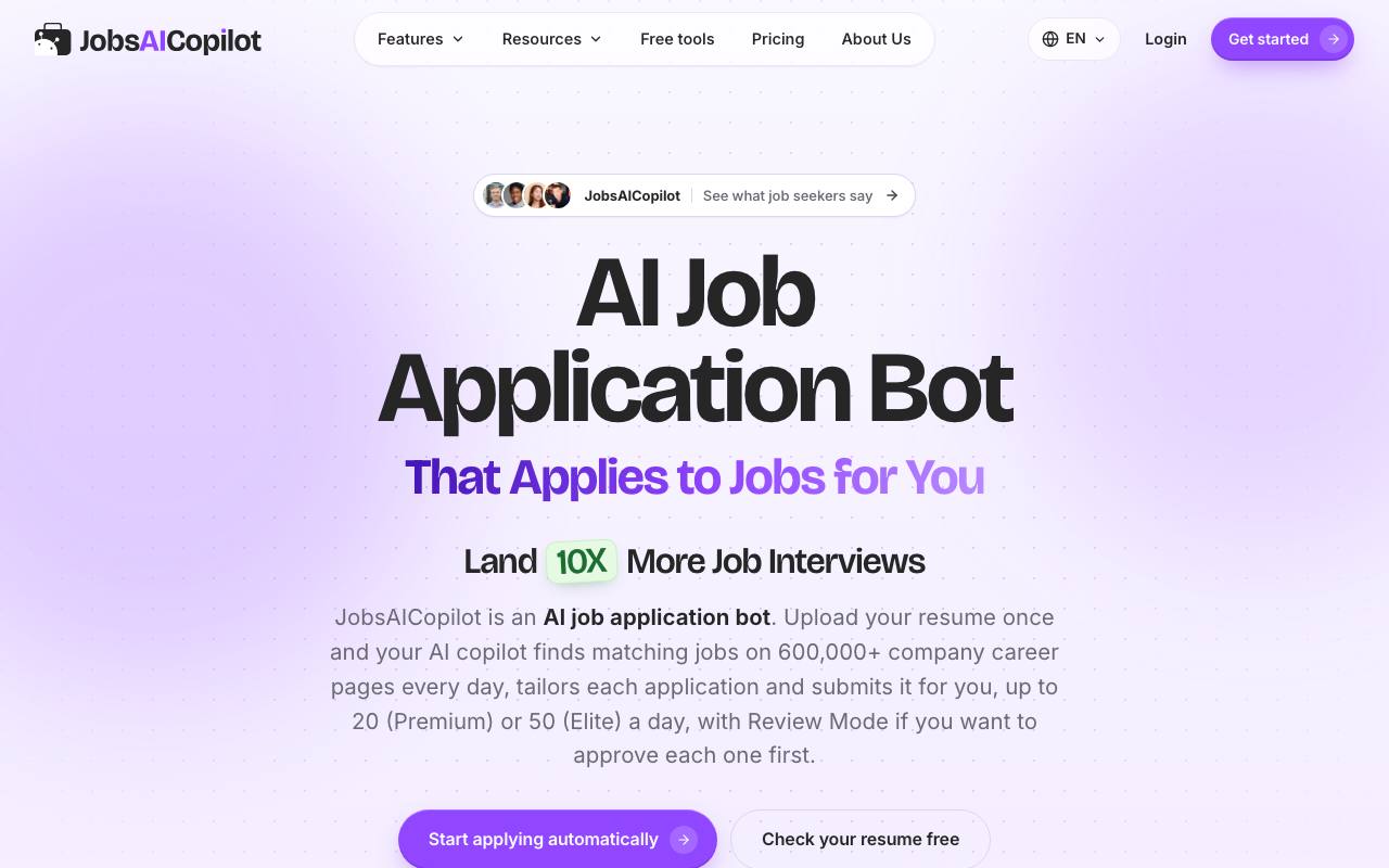 The JobsAICopilot website