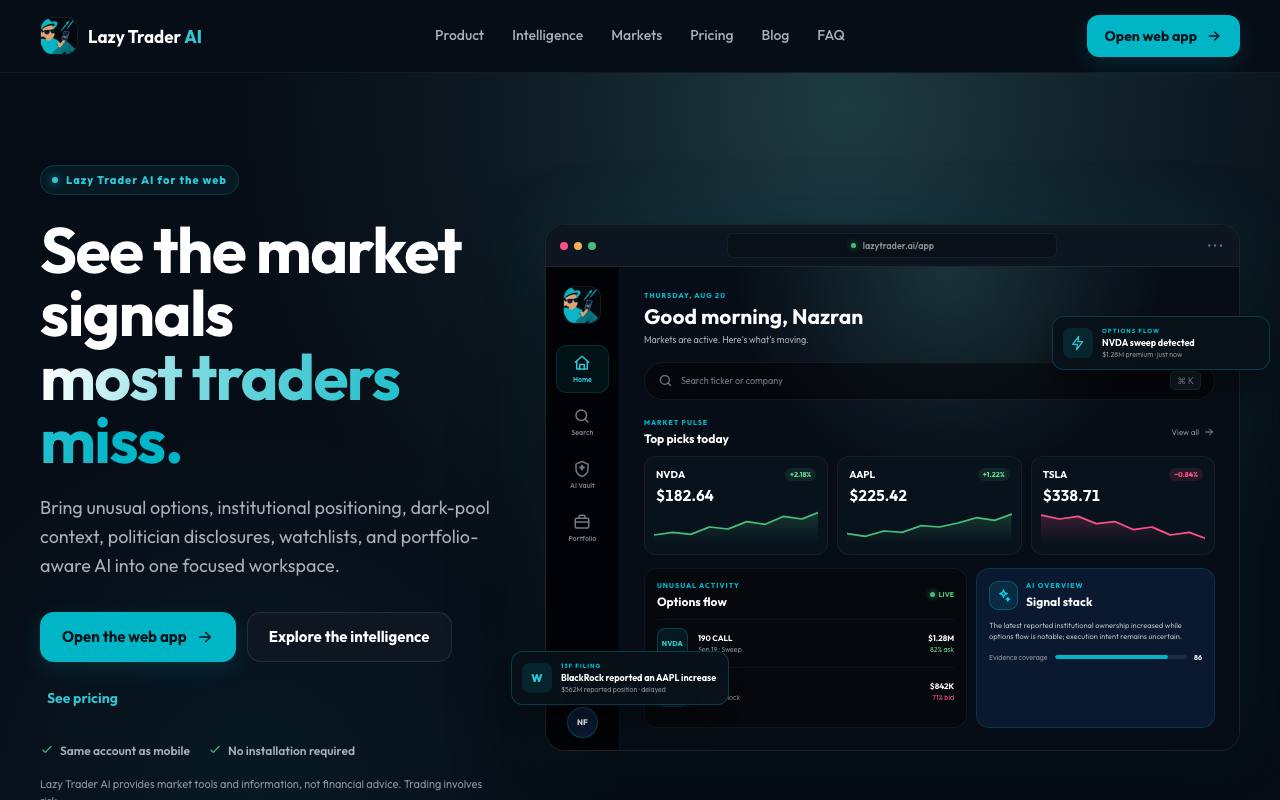The Lazy Trader AI website