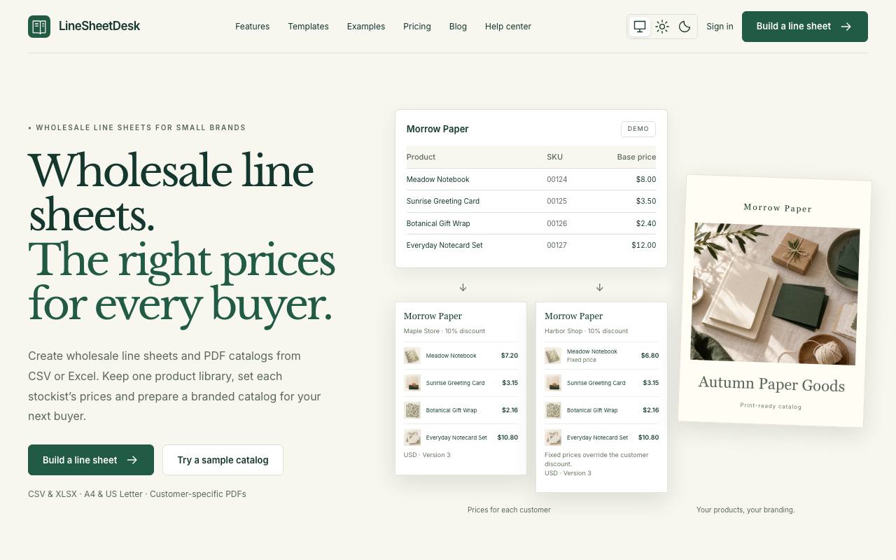 The LineSheetDesk website