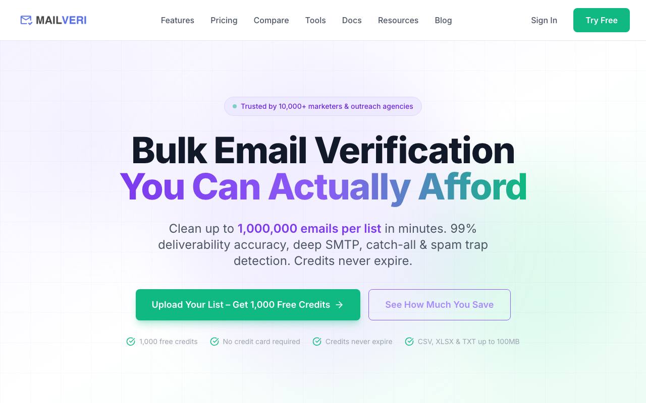 The MailVeri website