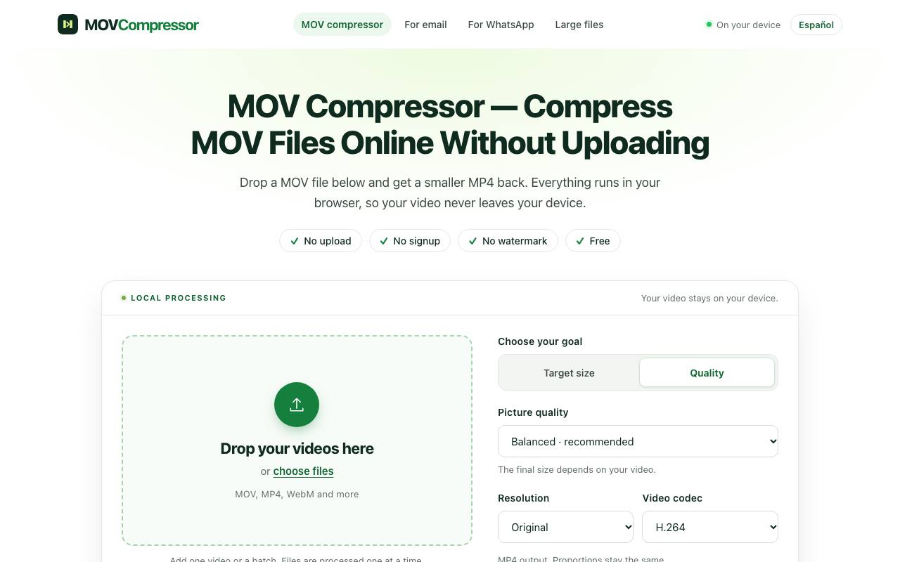 The MOV Compressor website