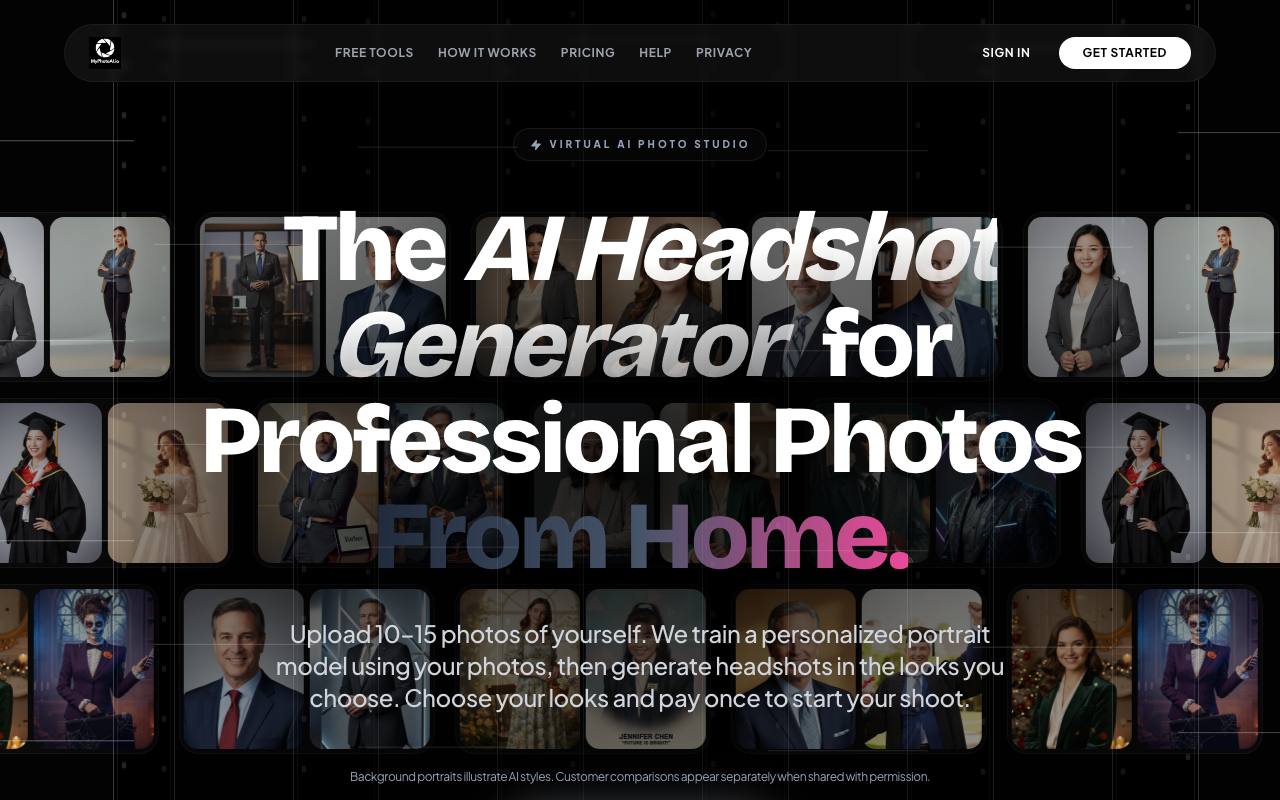 The MyPhotoAI website