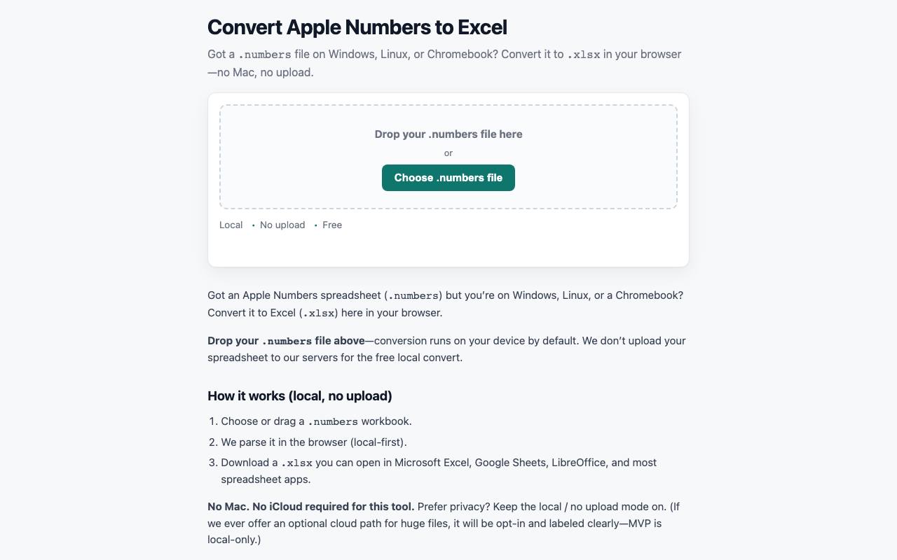 The Numbers2Excel website