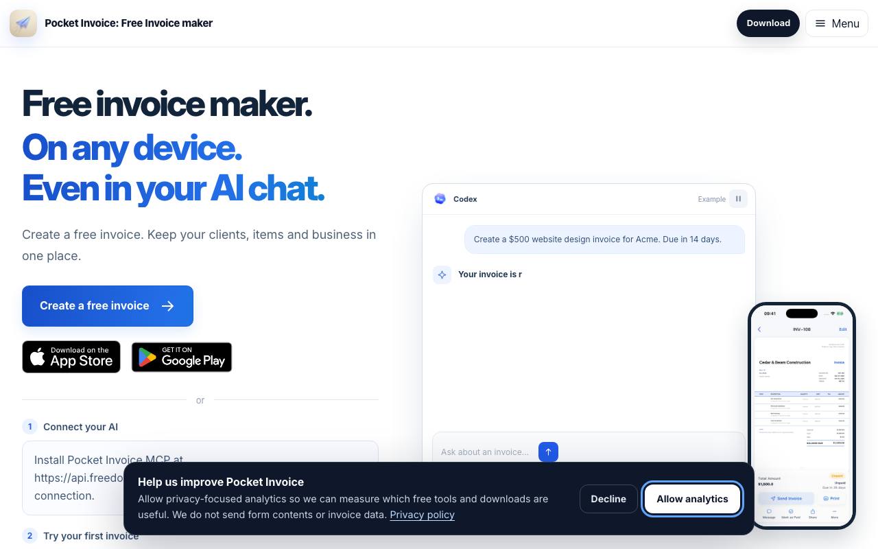 The Pocket Invoice website