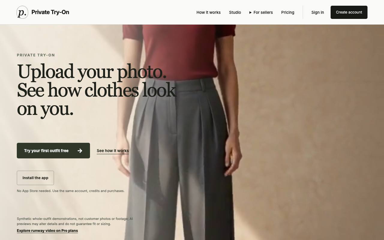 The Private Try-On website