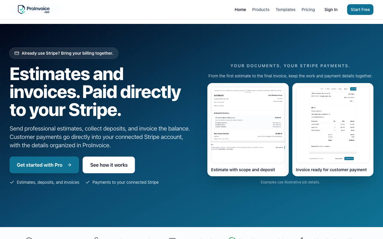 The ProInvoice website