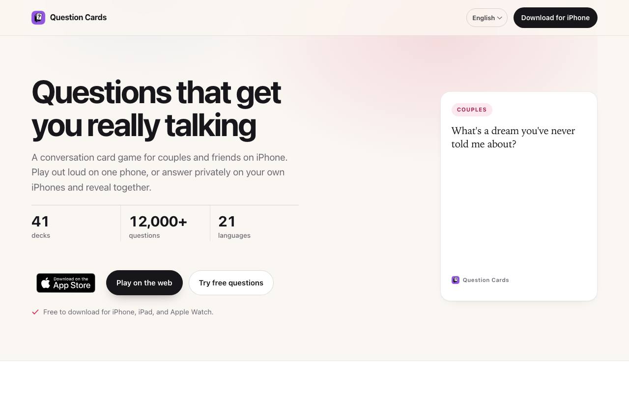 The Question Cards website