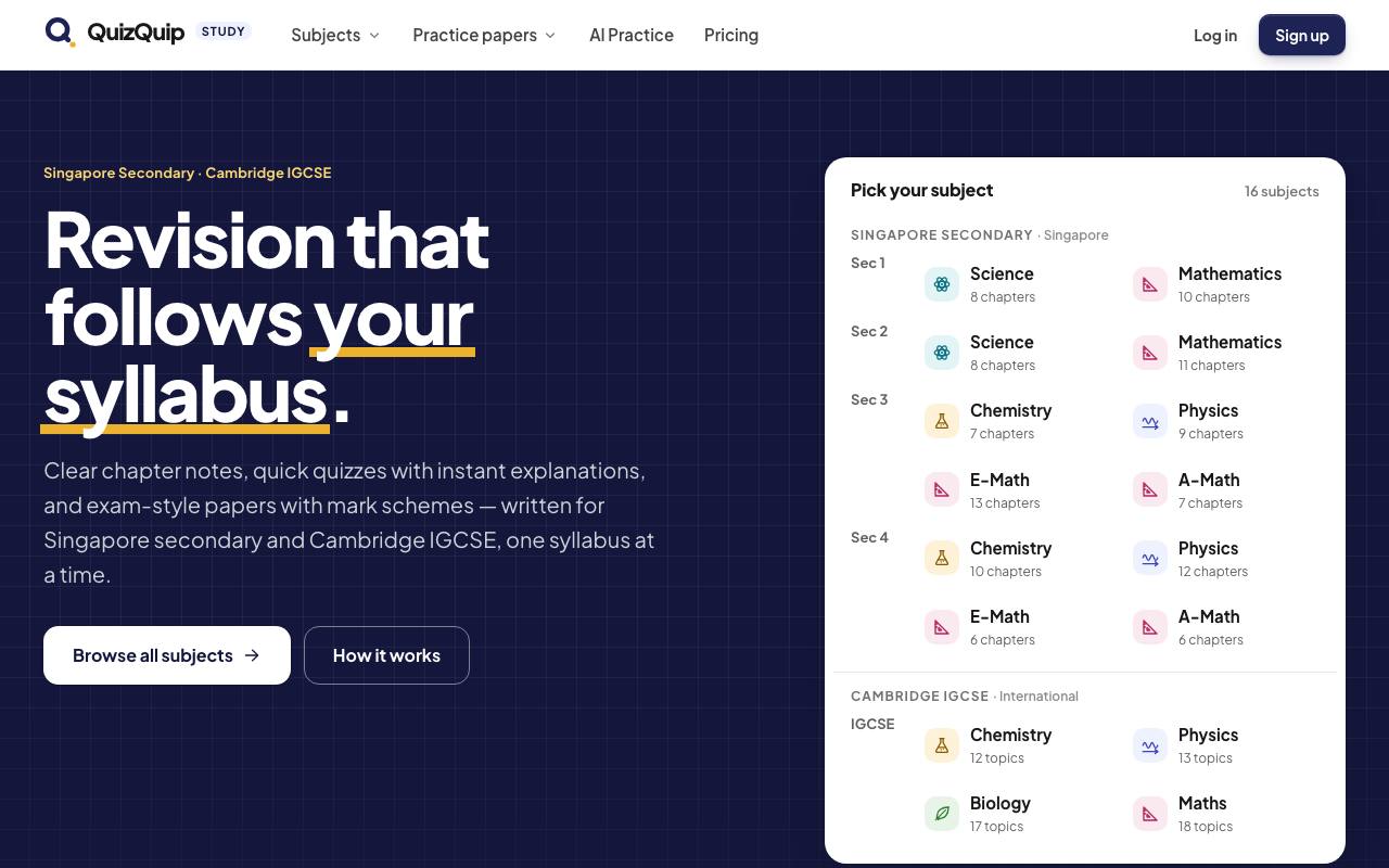 The QuizQuip website