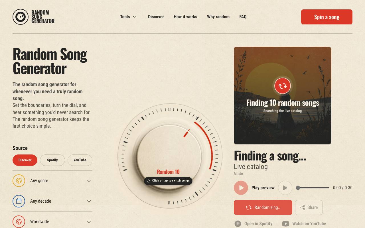 The Random Song Generator website