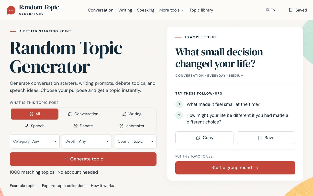 The Random Topic Generators website
