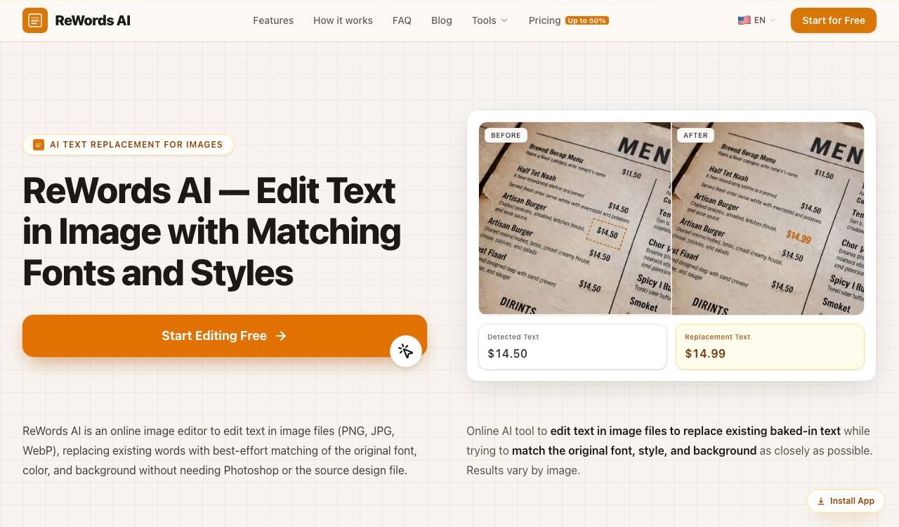 The ReWords AI website