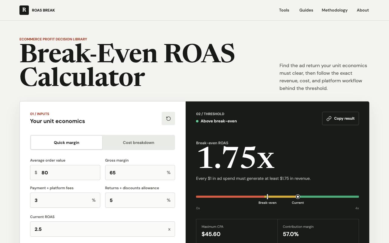 The ROAS Break website