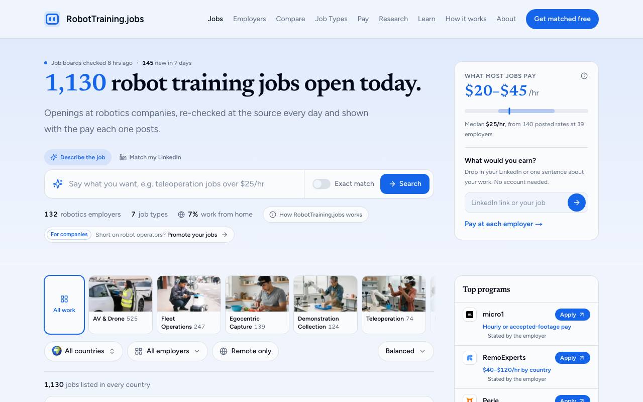The RobotTraining.jobs website
