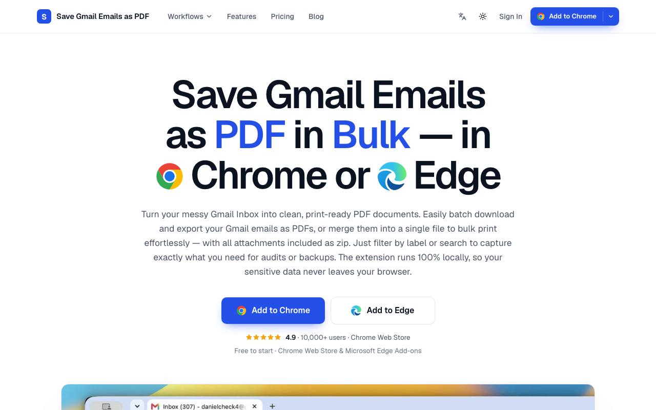 The Save Gmail Emails as PDF in Bulk website