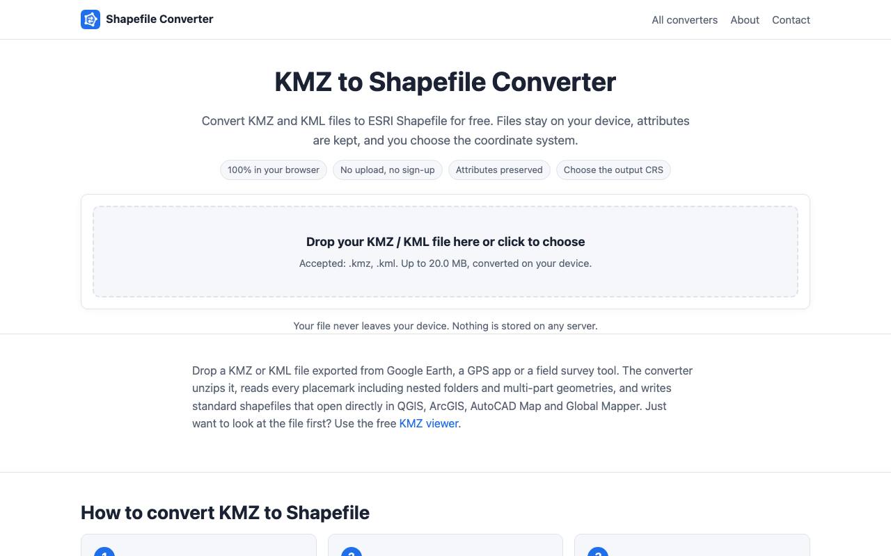 The Shapefile Converter website