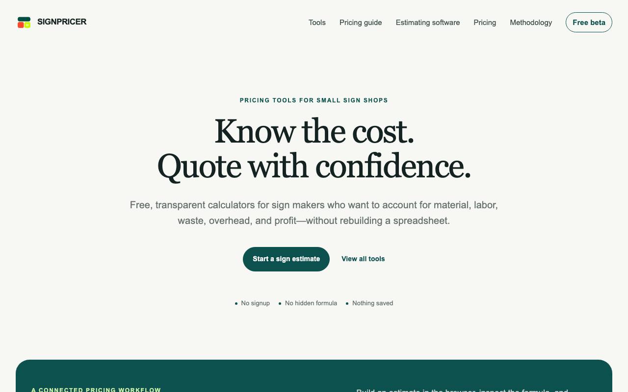 The SignPricer website