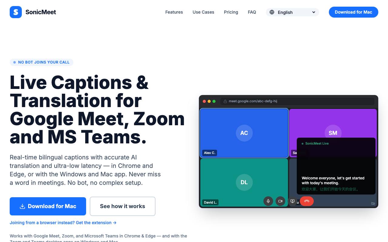 The SonicMeet website