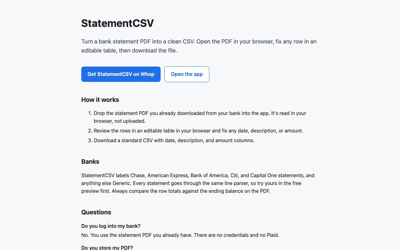 The StatementCSV website