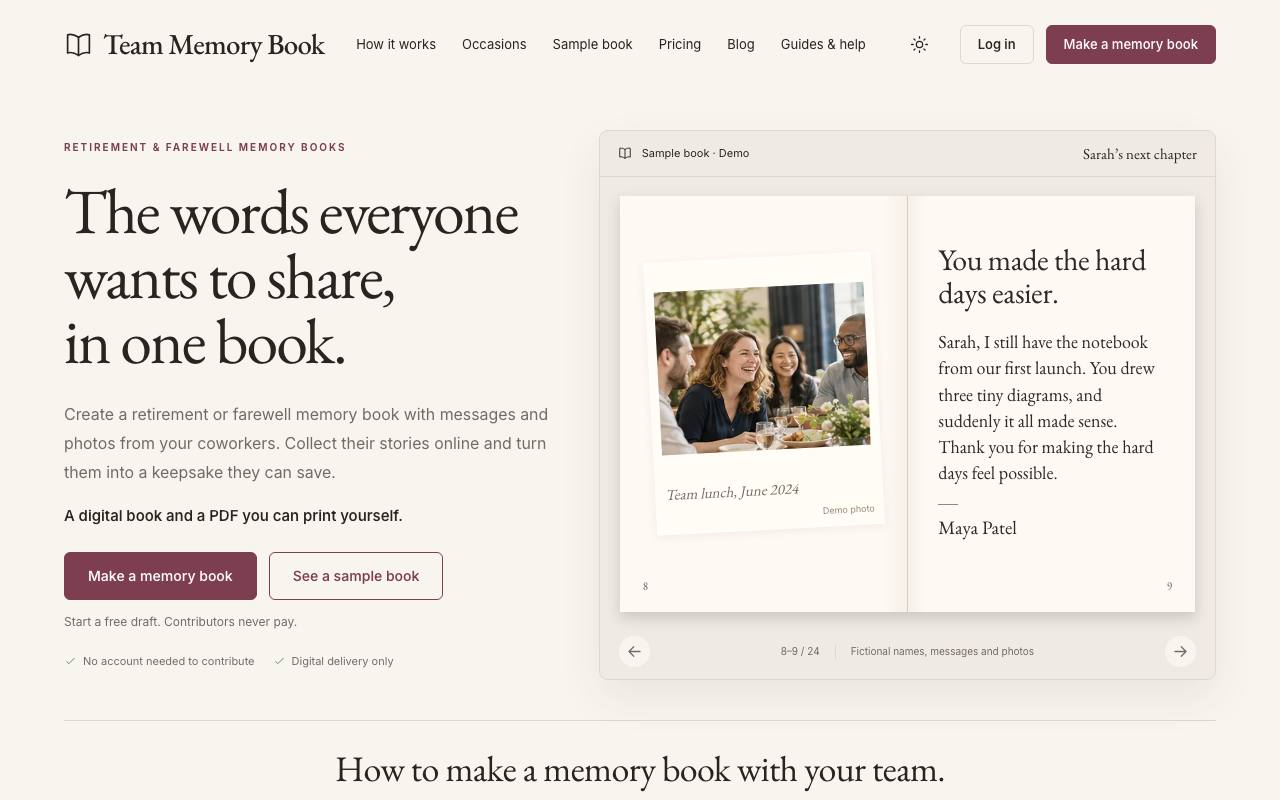 The Team Memory Book website