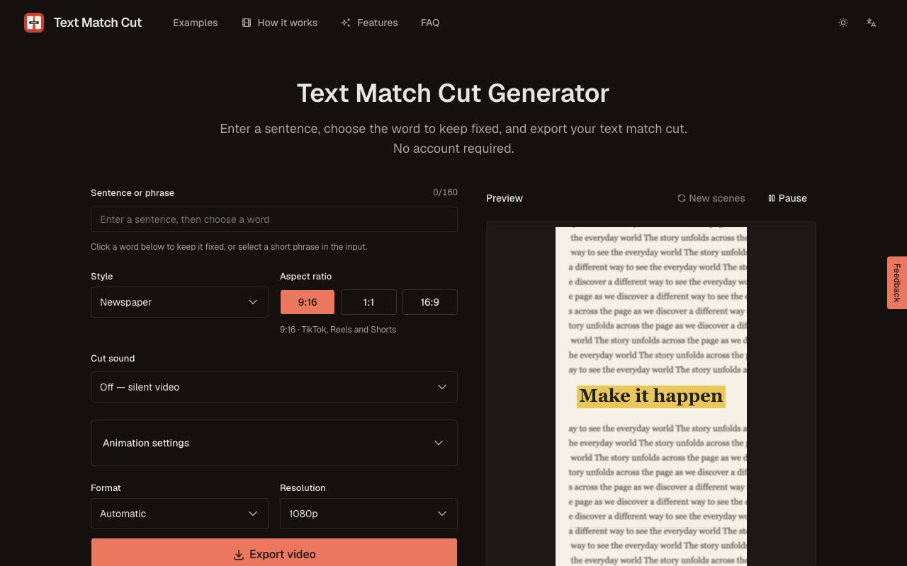 The Text Match Cut website