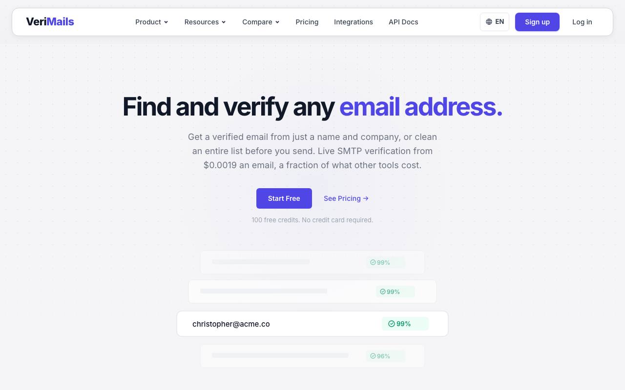 The VeriMails website