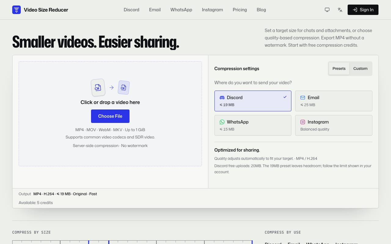 The Video Size Reducer website