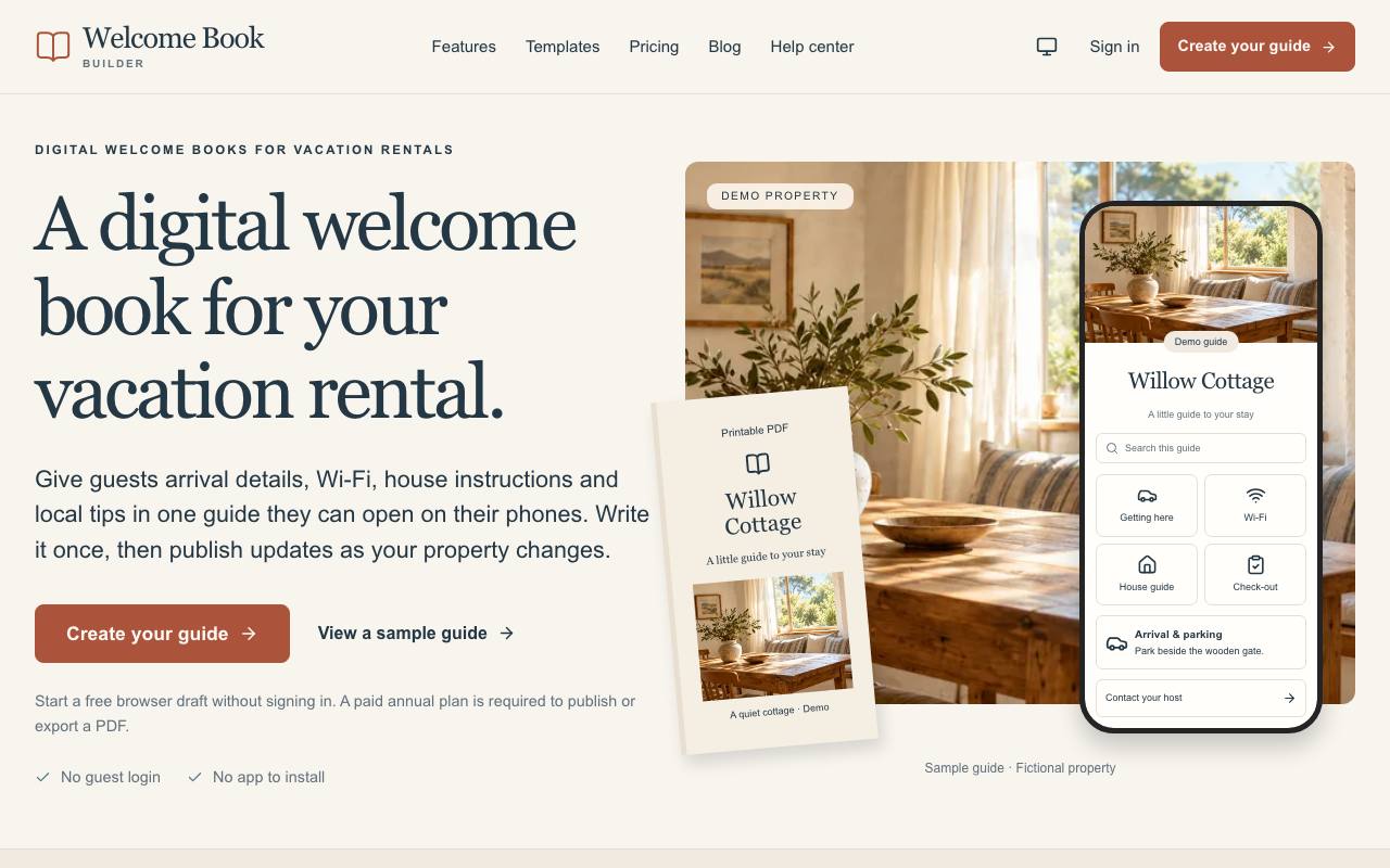 The Welcome Book Builder website