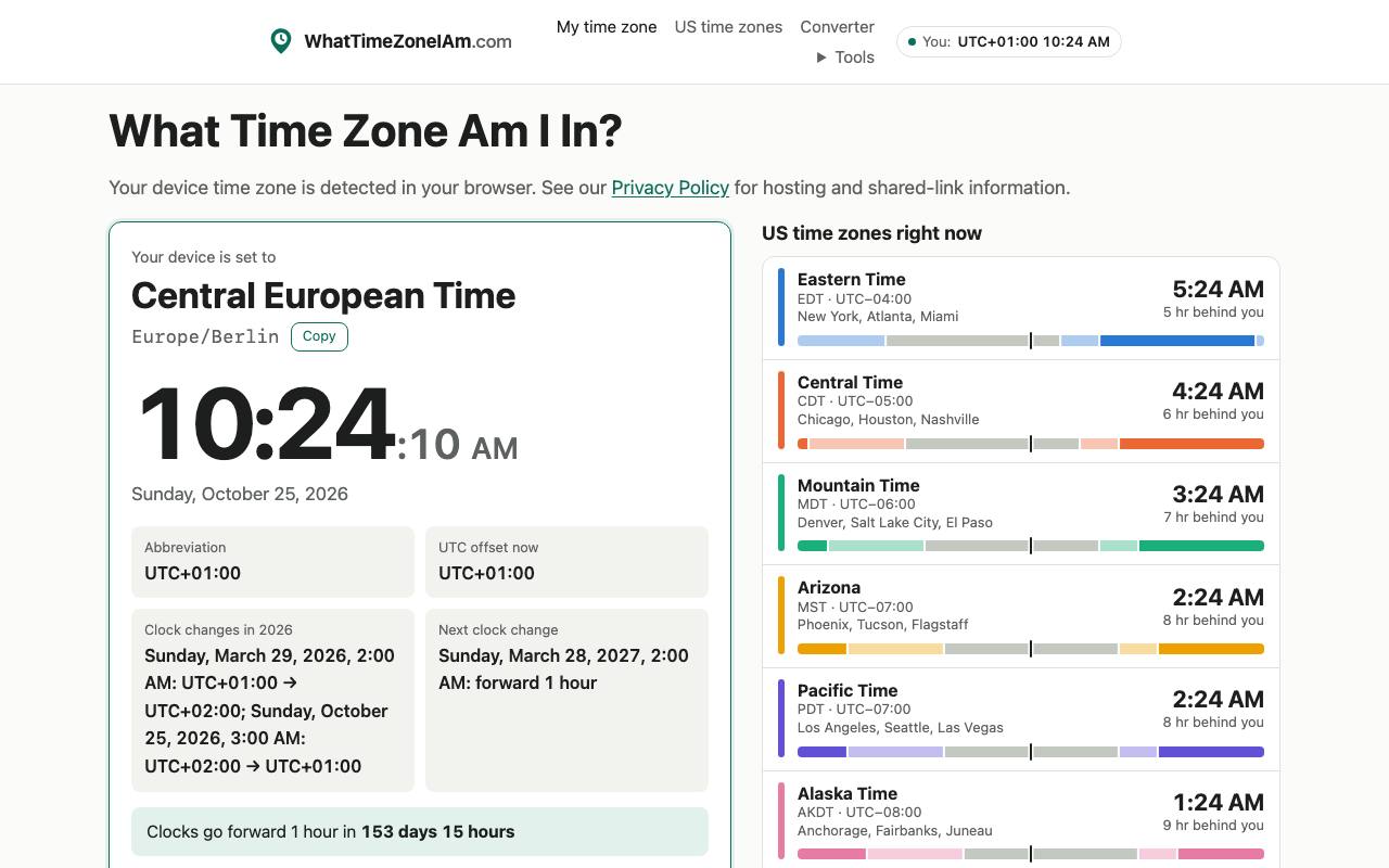The WhatTimeZoneIAm website